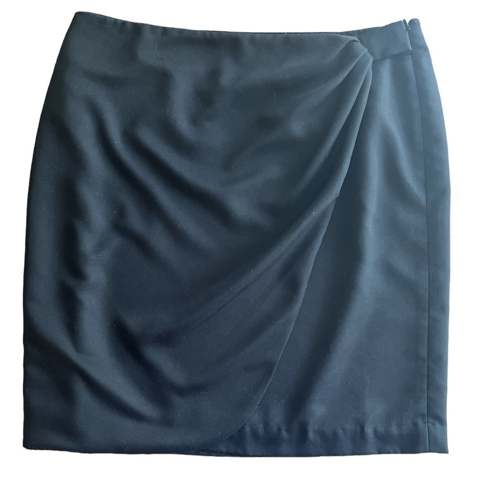 Worthington Mock Wrap Skirt Size 18 Black Side Zipper Lined Front Panel